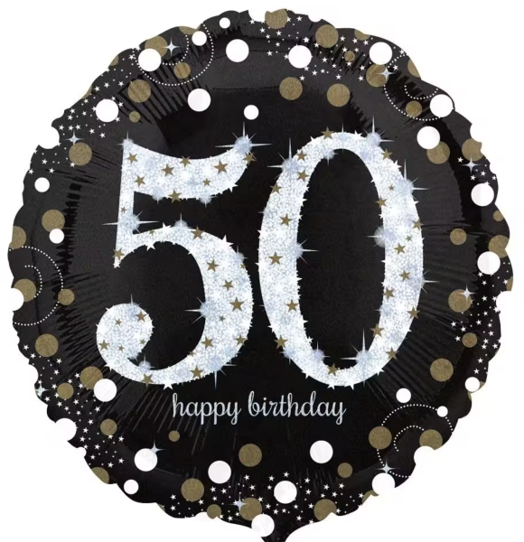 Folienballon - Sparkling Birthday, Zahl 50 - ø 43cm